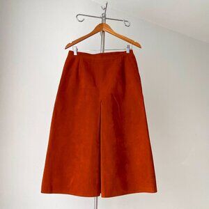 🍂 70s Vintage Rusty Orange Structured A-Line Faux-Suede Midi Pleated Skirt